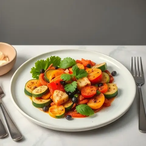 Zucchini & Bell Pepper Shakshuka with Herb Salad