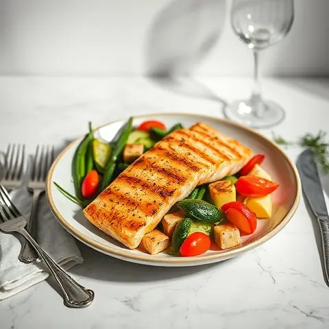 Herb Roasted Veggies with Grilled Salmon