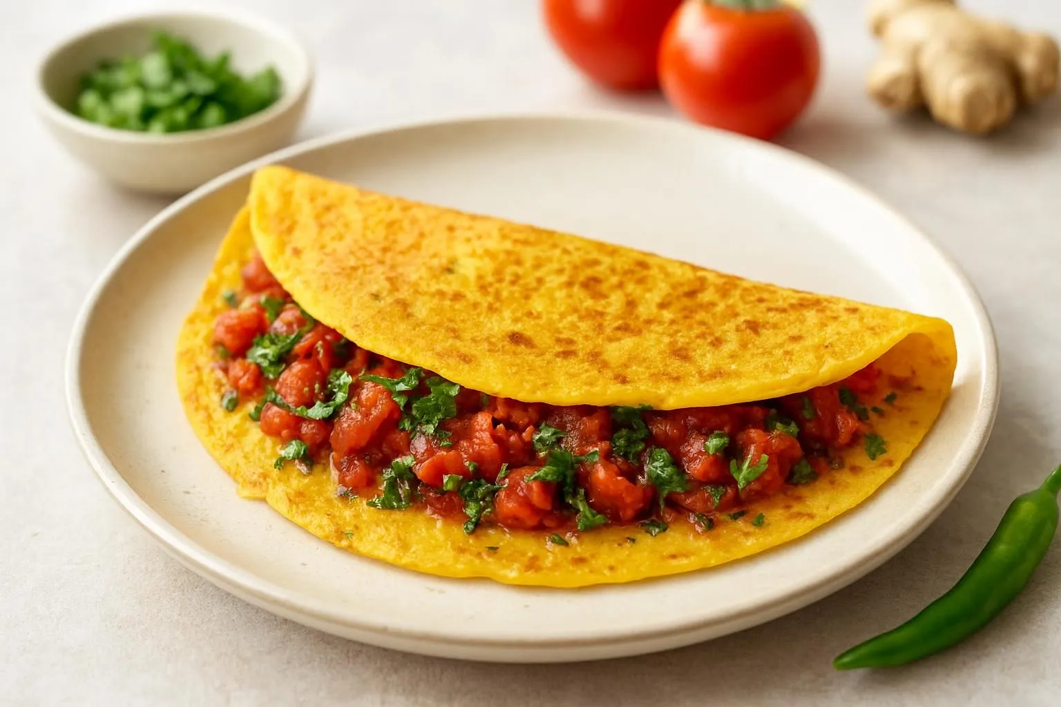 Besan Chilla with Spiced Tomato & Herb Filling