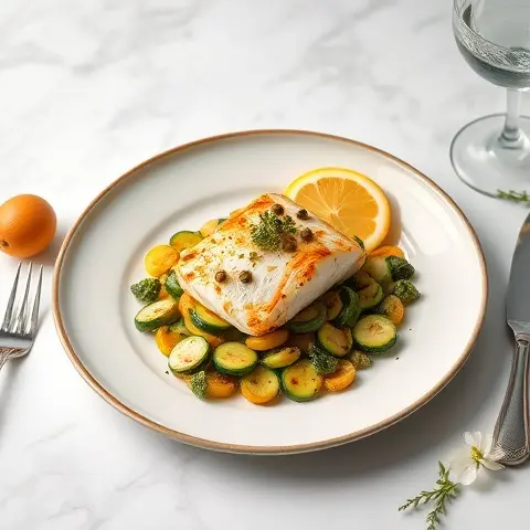 Pan Seared Cod with Caper Lemon Zucchini