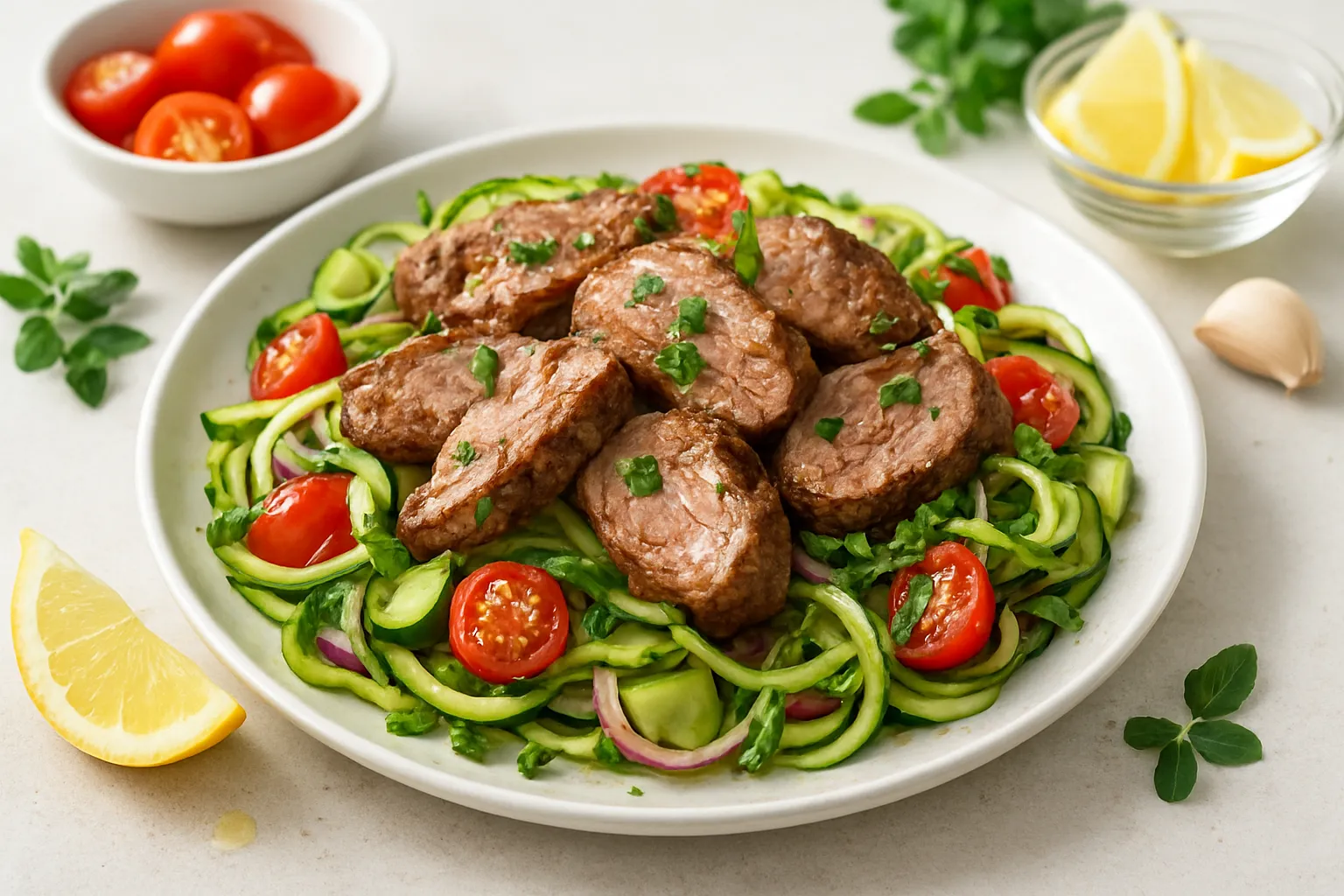 Lemon-Oregano Grilled Lamb & Zoodle Salad