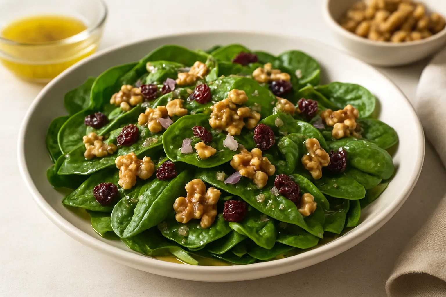 Warm Spinach, Walnut & Apple Cider Vinaigrette Salad