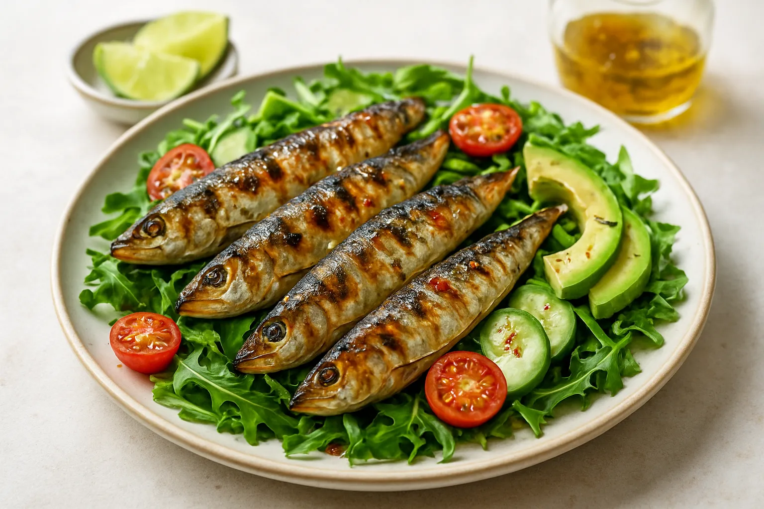 Grilled Sardine & Arugula Salad with Chili-Lime Dressing