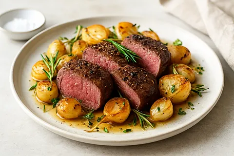 Pan-Seared Venison Medallions with Roasted Baby Turnips