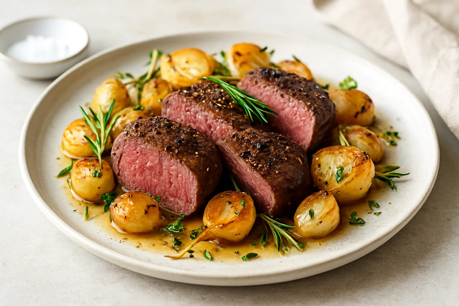 Pan-Seared Venison Medallions with Roasted Baby Turnips