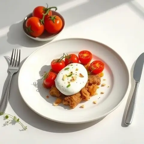 Roasted Cherry Tomato and Burrata-Style Almond Cream Breakfast Plate