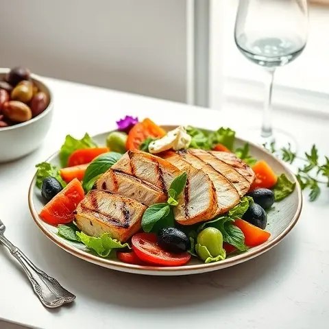 Grilled Chicken Greek Salad with Olives & Feta