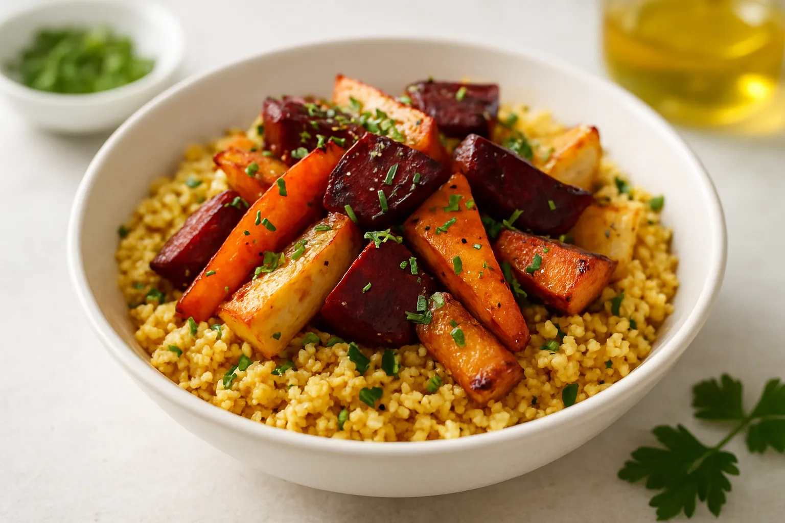 Millet & Roasted Root Vegetable Bowl with Fresh Herbs