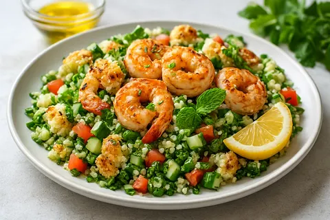 Grilled Shrimp Cauliflower Tabbouleh