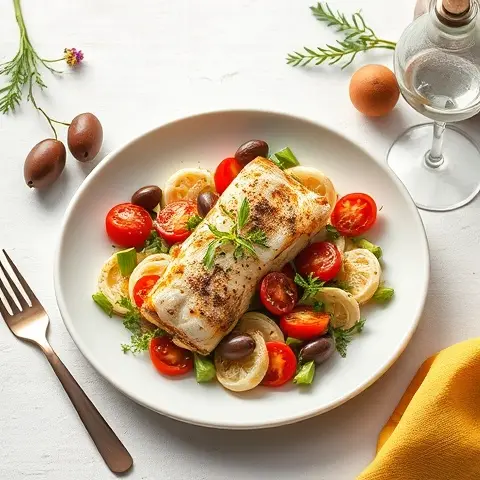 Saffron-Scented Fish Bake with Tomatoes, Fennel and Olives