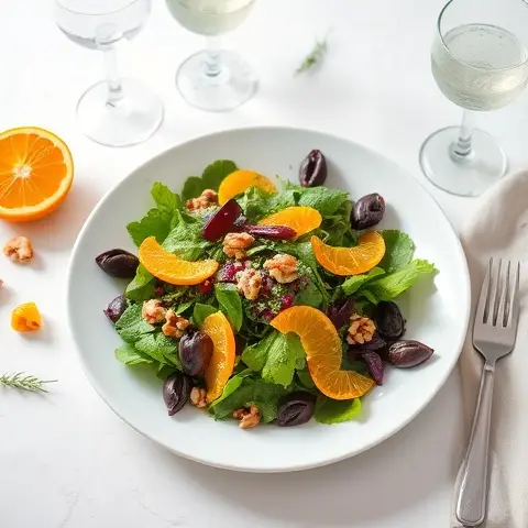 Nutritious Mixed Bitter Greens and Walnut Salad with Orange Peel