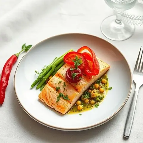 Chimichurri Salmon with Charred Peppers