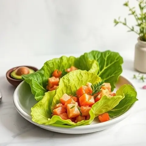 Salmon Poke Lettuce Cups with Avocado & Sesame-Free Dressing