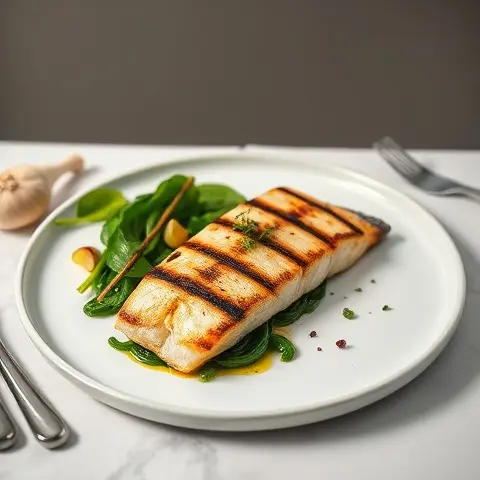 Grilled Mackerel with Warm Spinach & Garlic