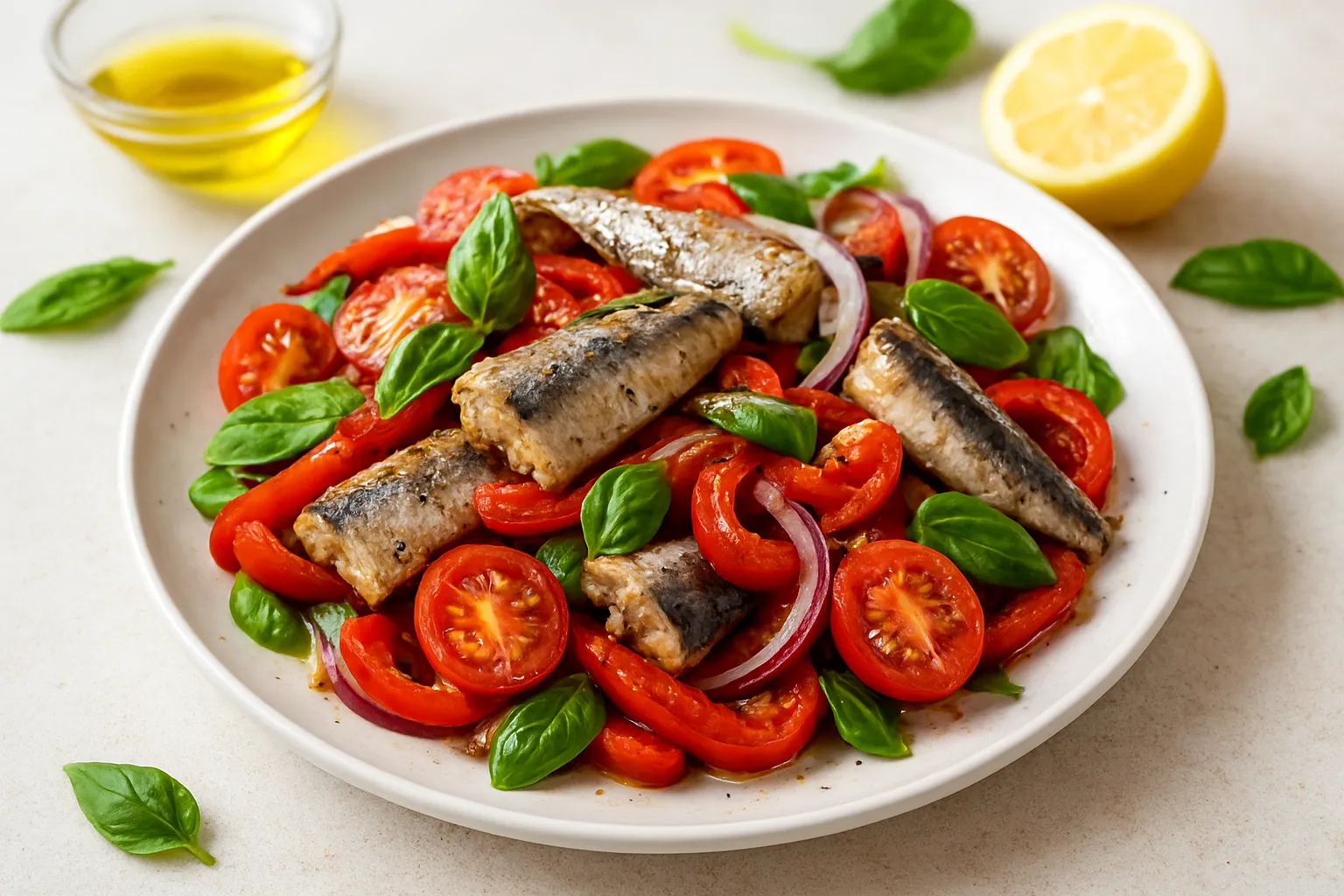 Sardine & Roasted Pepper Salad with Fresh Basil