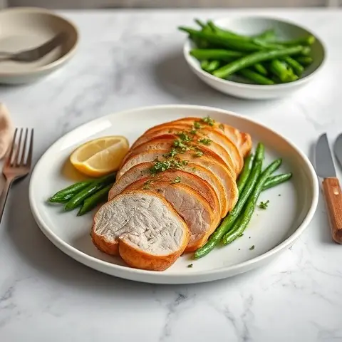 Roasted Lemon Garlic Turkey Tenderloin with Green Beans