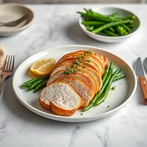 Roasted Lemon Garlic Turkey Tenderloin with Green Beans