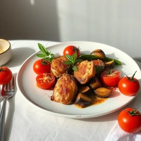 Sumac Chicken with Roasted Eggplant and Tomato