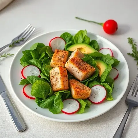 Smoked Trout, Avocado & Radish Peppery Green Salad