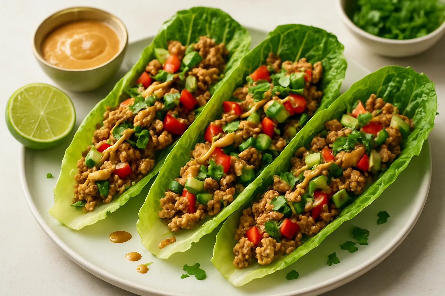Zesty Turkey Lettuce Wraps with Almond Butter Drizzle