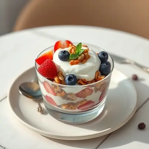 Nutritious Greek Yogurt Parfait with Nuts, Flax, and Berries