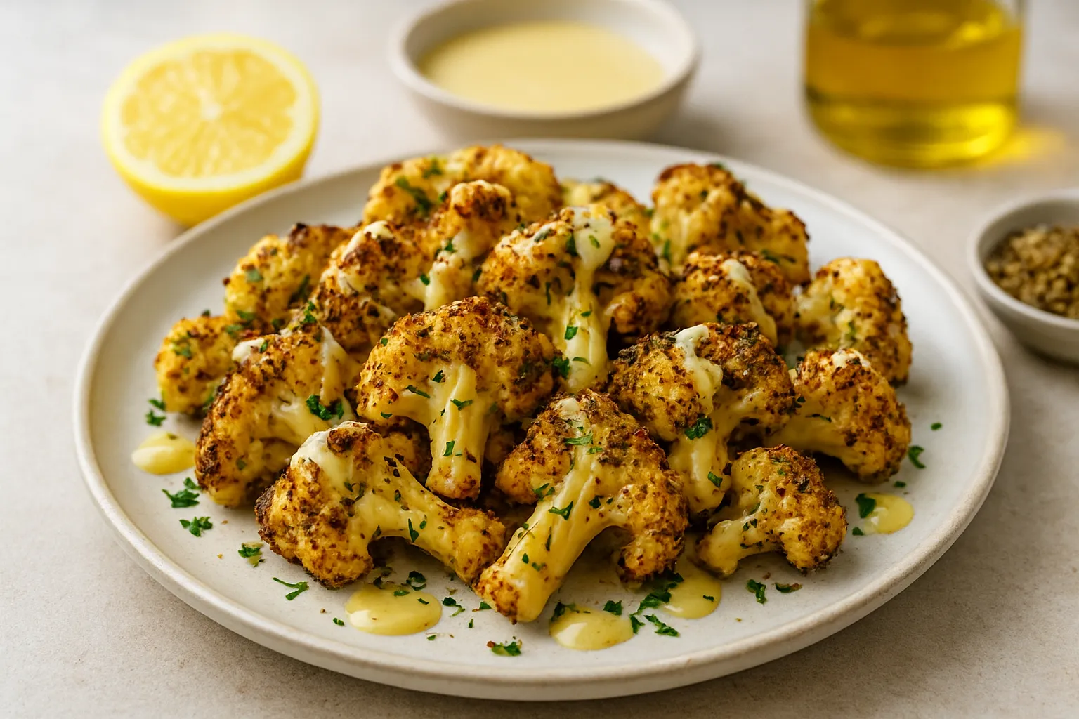Za'atar-Spiced Cauliflower Bites with Lemon Tahini-Free Drizzle