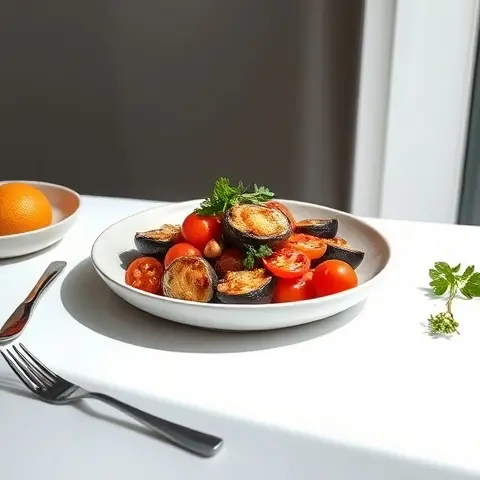 Garlic-Chili Roasted Eggplant & Tomatoes