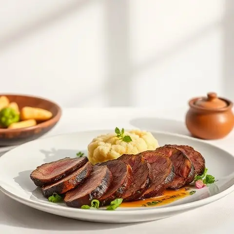 Clove-Coriander Pan-Roasted Lamb Loin with Cauliflower Mash