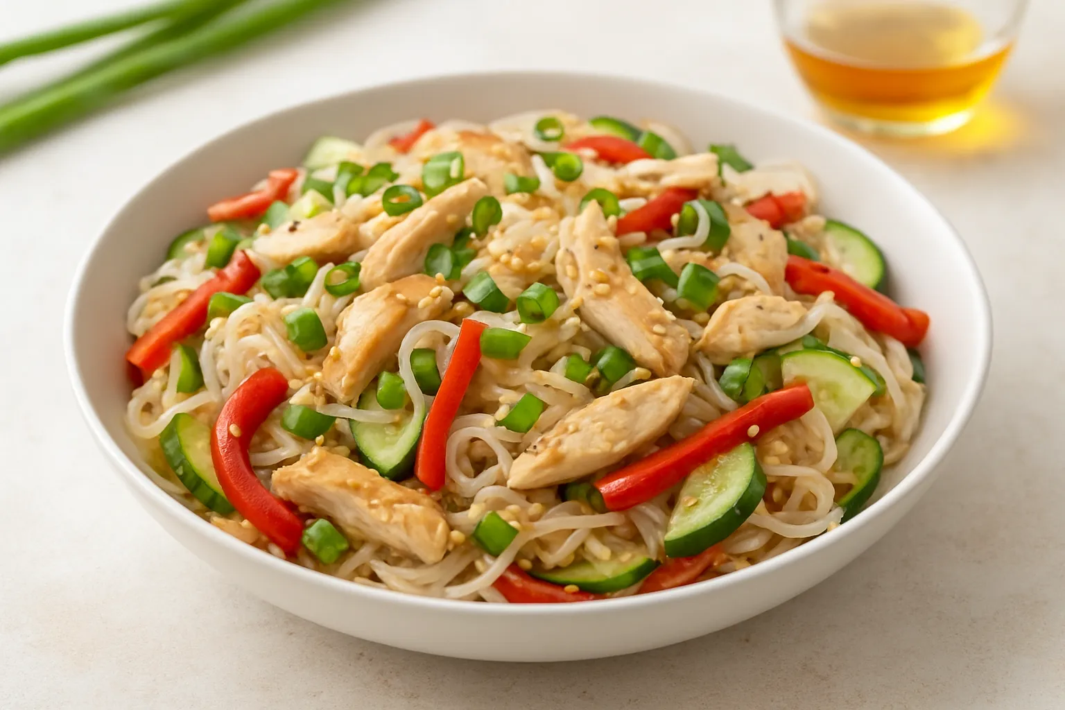 Cold Sesame Chicken Noodle Salad with Shirataki