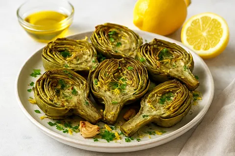 Garlic Lemon Roasted Artichokes