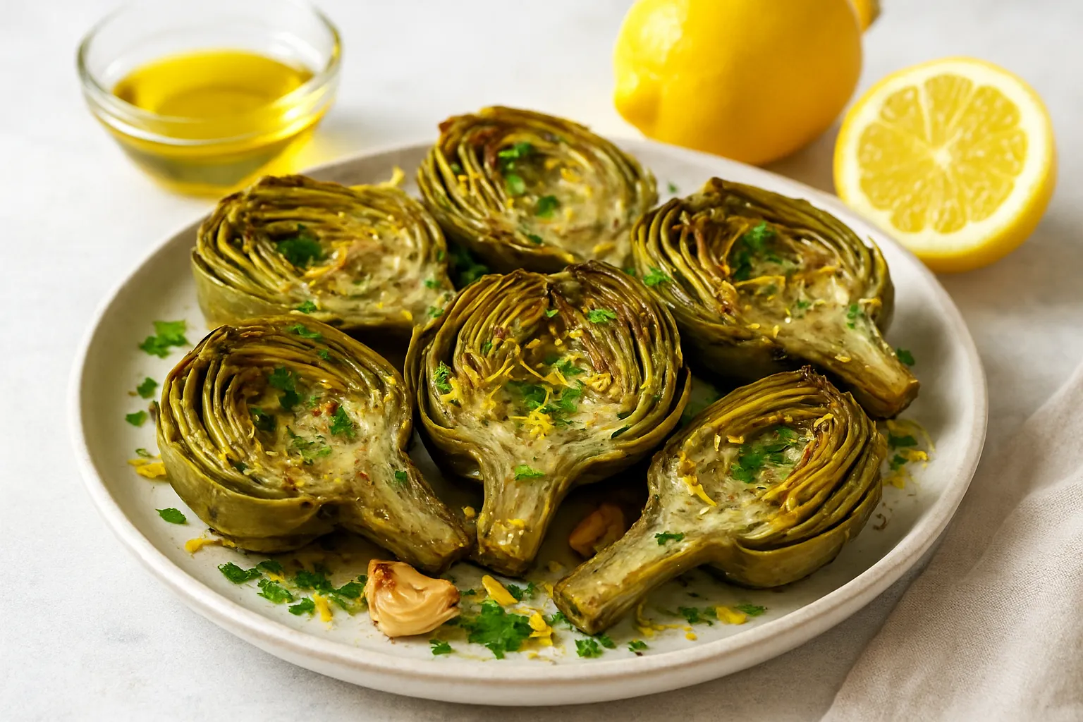 Garlic Lemon Roasted Artichokes