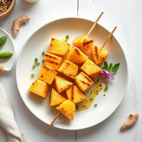 Spiced Pineapple Skewers with Ginger-Lime Drizzle