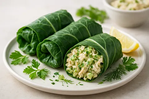 Savory Collard Green Wraps with Herb Chicken Salad