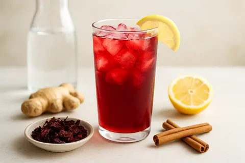 Refreshing Ginger Hibiscus Iced Tea (No Sugar)