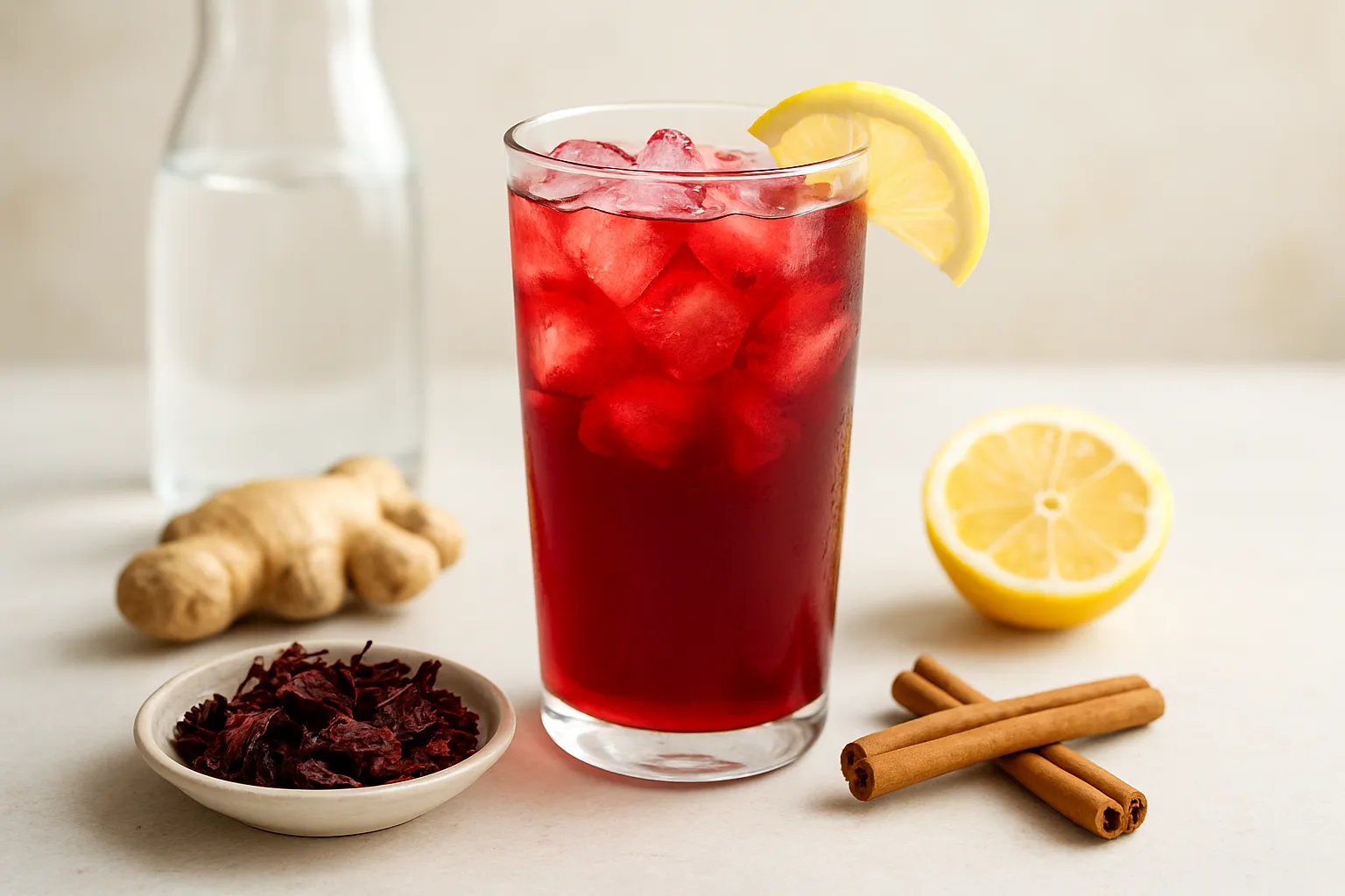 Refreshing Ginger Hibiscus Iced Tea (No Sugar)