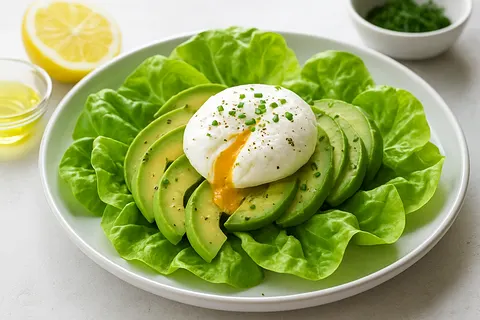 Simple Avocado & Poached Egg Salad on Butter Lettuce