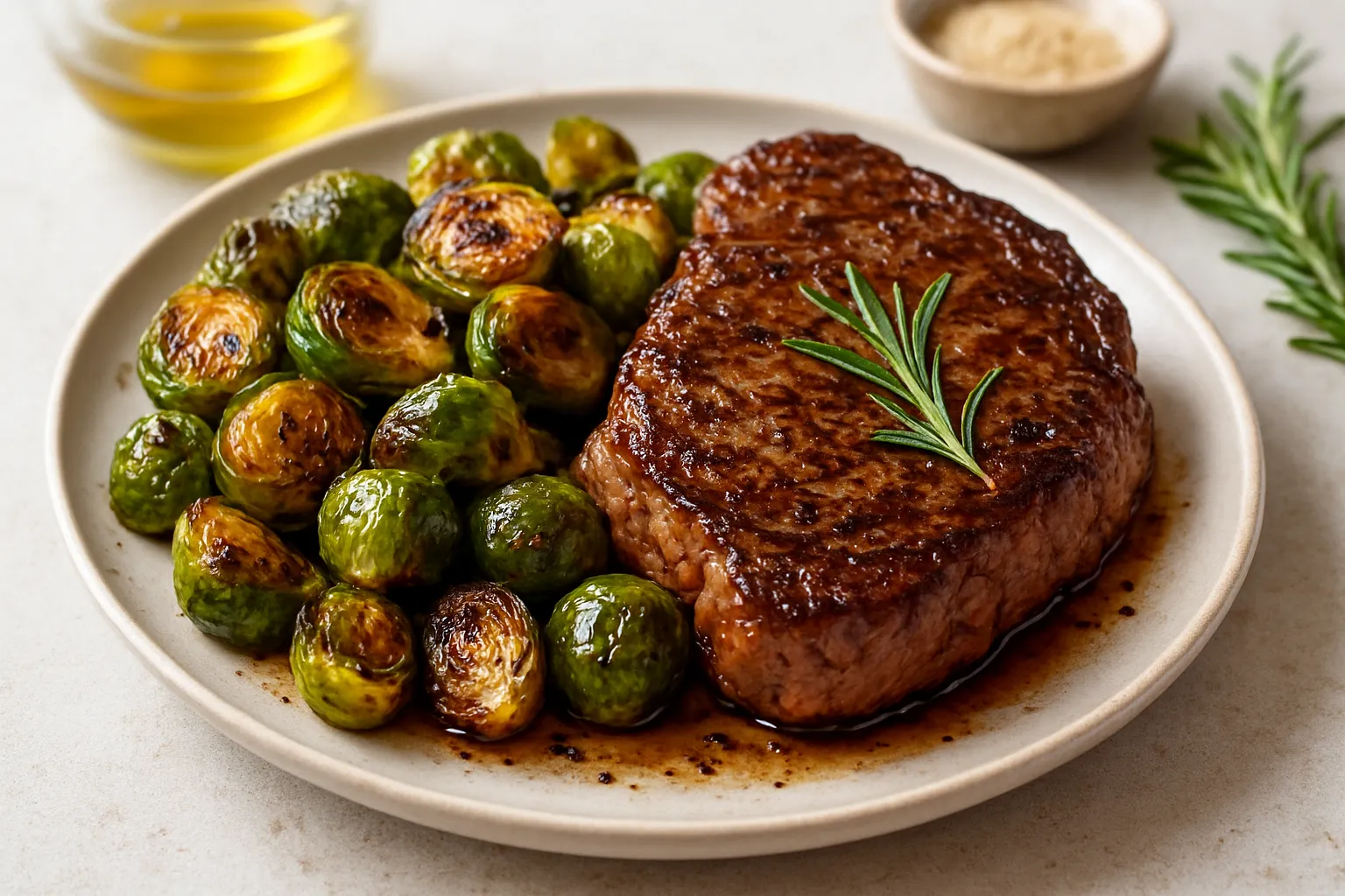 Balsamic-Glazed Roasted Brussels Sprouts & Steak