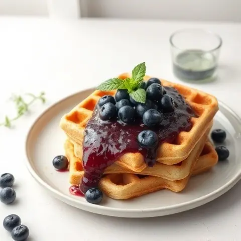 Almond Flour Waffles with Blueberry Compote (No Sugar)