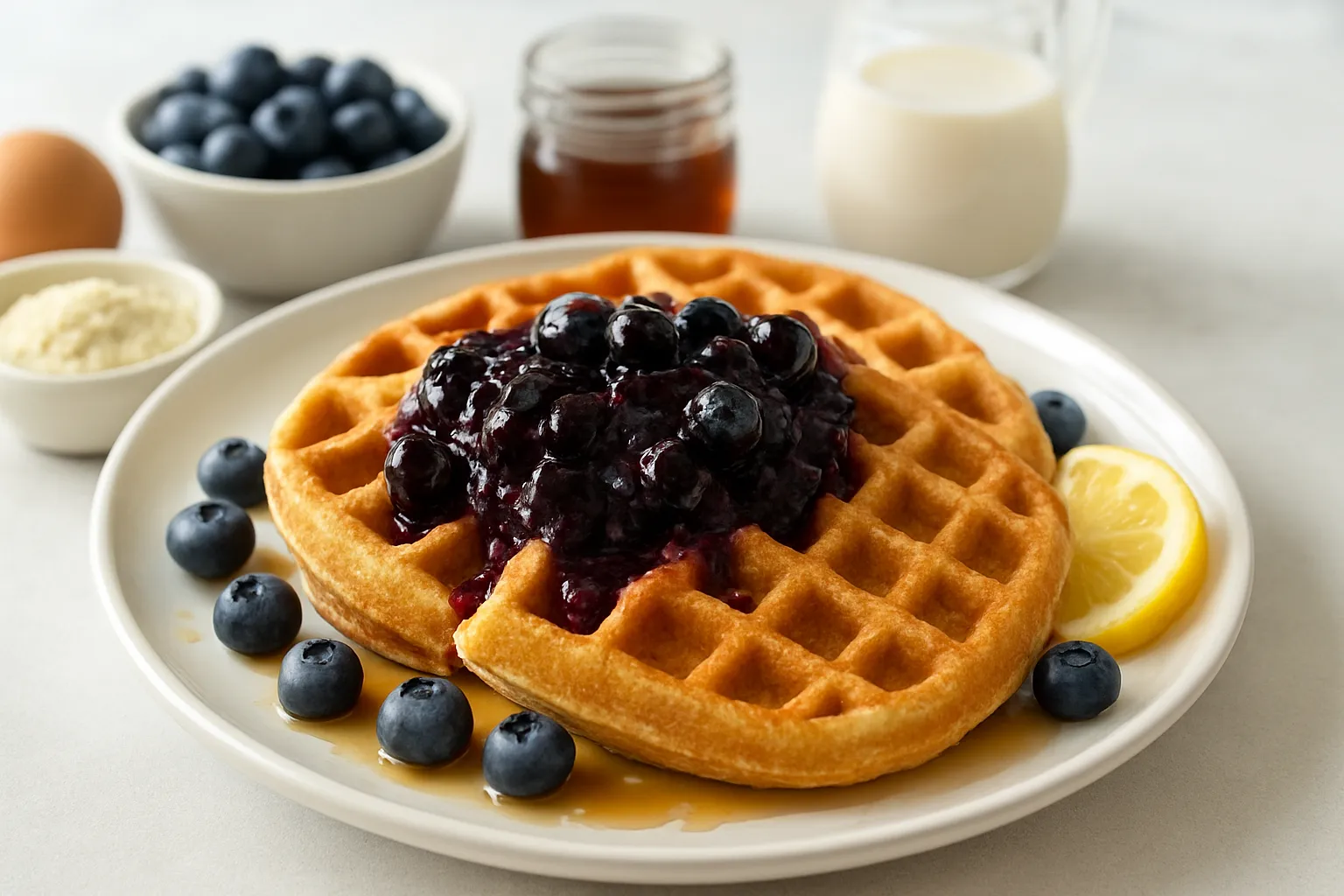 Almond Flour Waffles with Blueberry Compote (No Sugar)