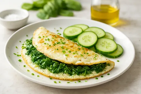 Chive & Spinach Egg White Omelet with Cucumber Slices