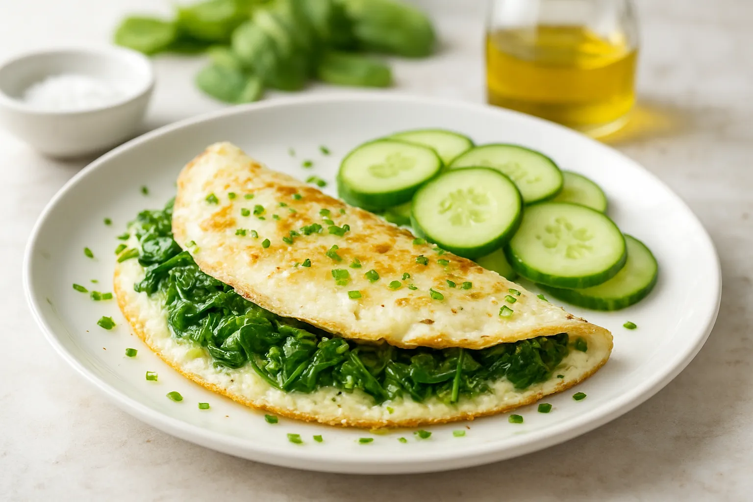 Chive & Spinach Egg White Omelet with Cucumber Slices