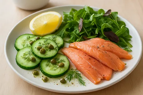 Cucumber and Smoked Trout Breakfast Plate with Capers