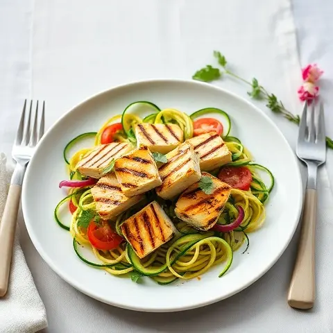 Mediterranean Grilled Halloumi & Zucchini Ribbon Salad