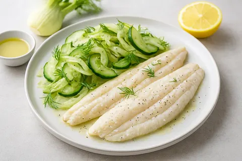 Steamed Sole with Fennel and Cucumber Salad