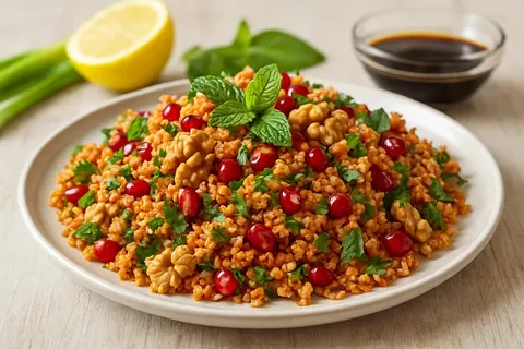 Kısır with Pomegranate Molasses, Walnuts and Fresh Herbs