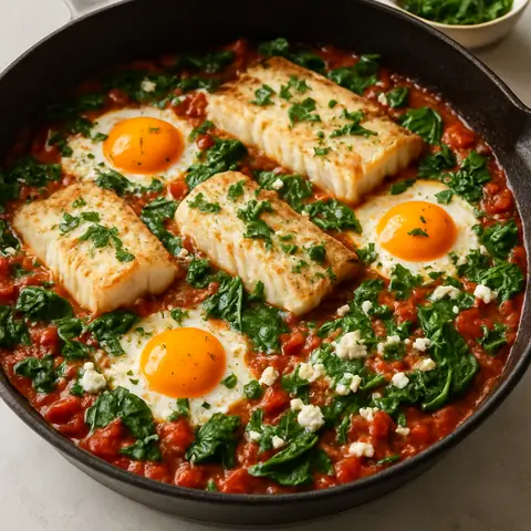 Baked Cod & Herb Egg Shakshuka