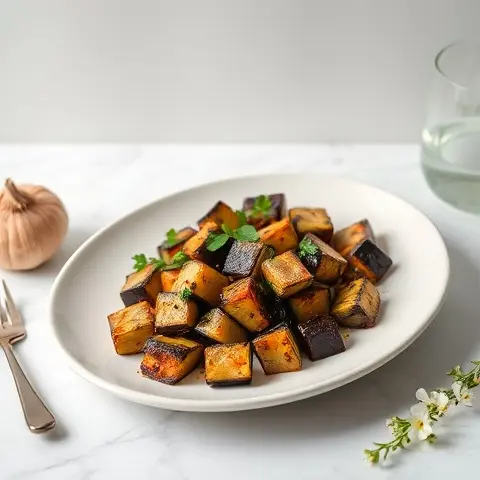 Sesame-Garlic Roasted Eggplant Cubes