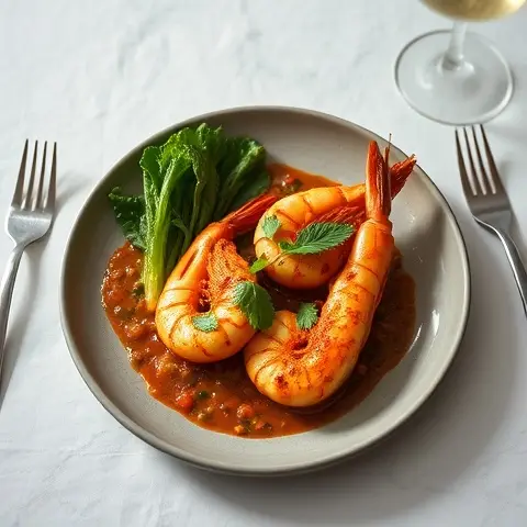 Spicy Prawn Goan Style with Charred Greens
