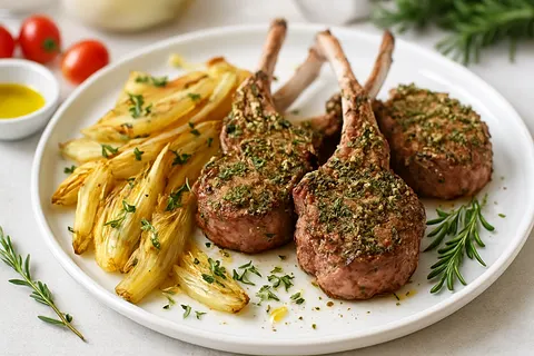 Herb-Crusted Lamb Chops with Roasted Fennel