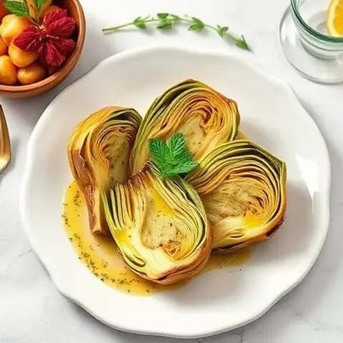 Steamed Artichoke Heart Halves with Herb Oil